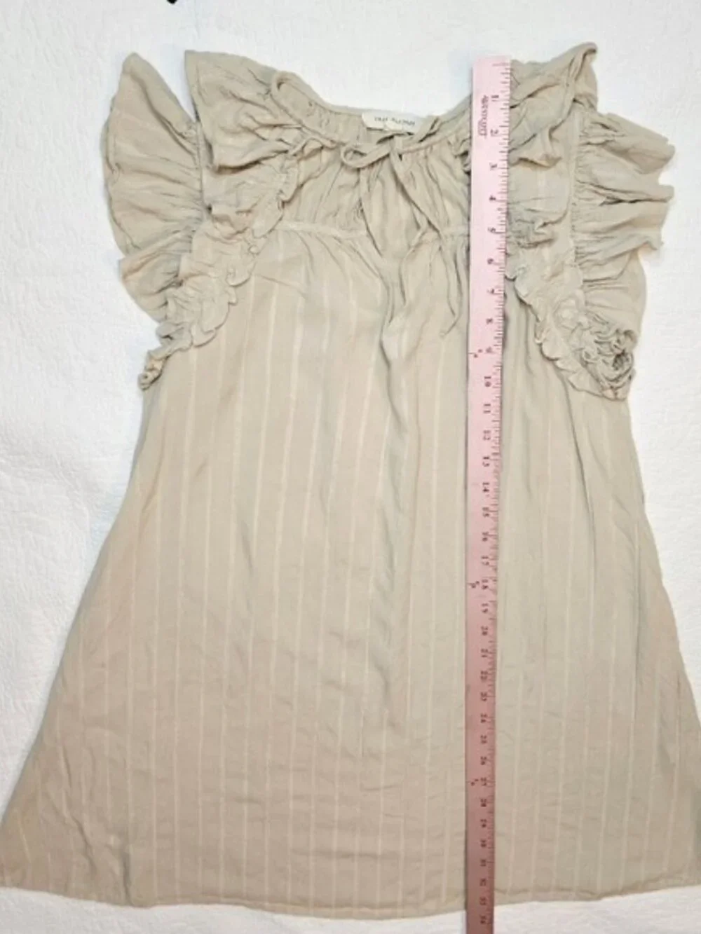 Grade & Gather Women's Mini Dress Size Medium Beige Striped Ruffles Lagenlook - Picture 10 of 14